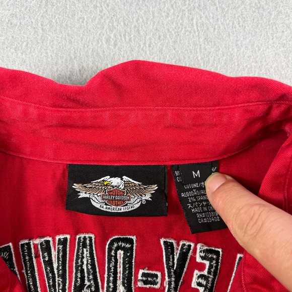 Harley Davidson Womens Red Full Zip Short Sleeve Mechanic Shirt Embroidered M - Picture 5 of 7